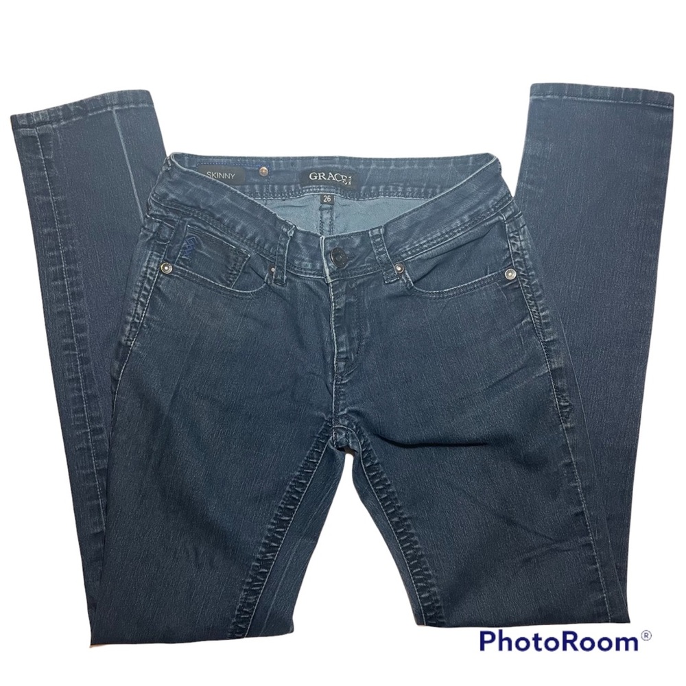 Grace In LA Dark Skinny Blue Jeans Size 26